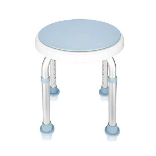 Tubiaz Taburete baño ducha silla ducha mayores, redondo, antideslizante, altura regulable, 36 – 51 cm, giratorio 360 °, soporta hasta 136 kg para ancianos y mujeres embarazadas