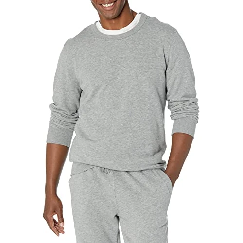 Amazon Essentials Sweat-Shirt léger à col Ras-du-Cou, Manches Longues, en Molleton éponge (Grandes Tailles Disponibles) Homme, Gris Chiné, XL