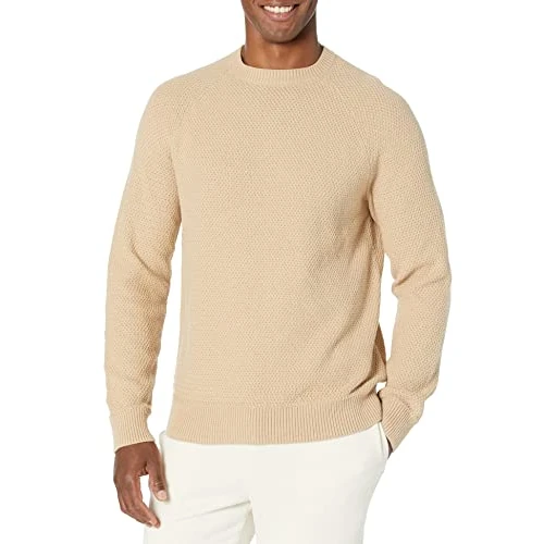 Amazon Essentials Maglione girocollo in cotone testurizzato vestibilità oversize Uomo, Tan, M