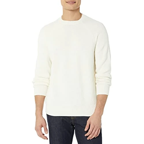 Amazon Essentials Men's Oversized-Fit Textured Cotton Crewneck Sweater, Eggshell White, XS