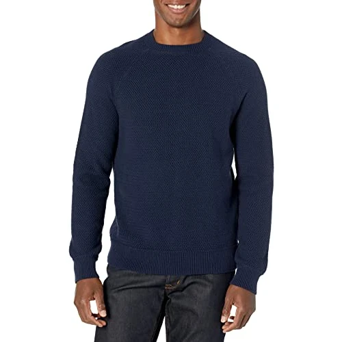 Amazon Essentials Maglione girocollo in cotone testurizzato vestibilità oversize Uomo, Blu Marino, M