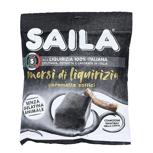 Saila - Morsi di Liquirizia, Caramelle Soffici alla Liquirizia, Aromi Naturali, Senza Glutine - 100 gr, 1.0 unità