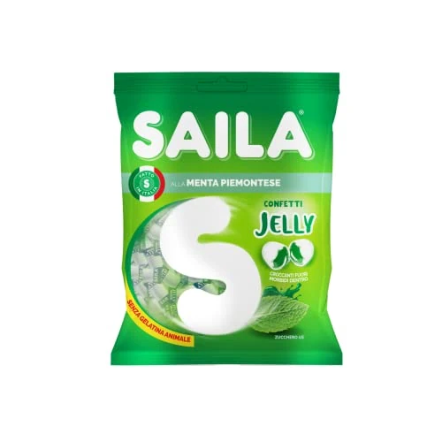 Saila Jelly - Confetti Menta Vegan, Croccanti Fuori e Morbidi Dentro, Senza Glutine - 75 gr, 1.0 unità