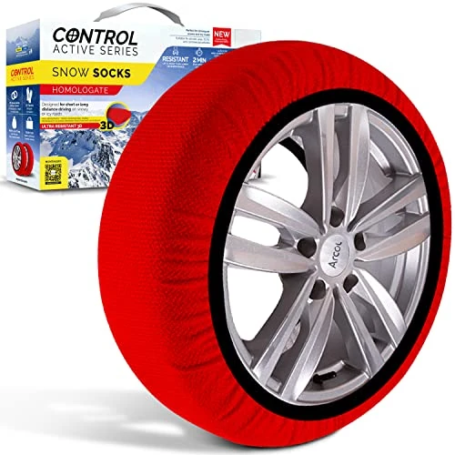 ARCOL Calze da Neve Omologate Italia EN 16662-1 - Due Catene da Neve in Tessuto per Auto. Snow Sock Taglia XS per R13 - R15 (Misure per Pneumatici Dettagliate all'Interno) (Control, XS)