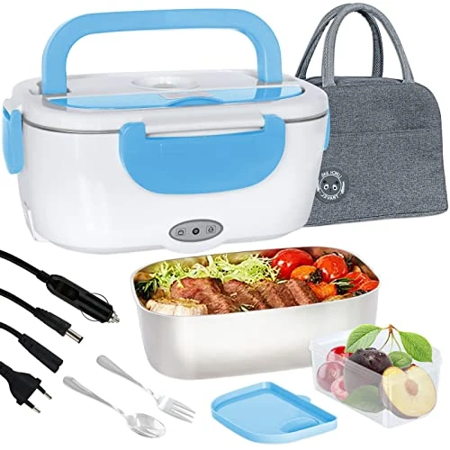 Offerta a tempo: Poligono Scaldavivande Elettrico Portatile con Borsa Termica 1.5L (55W 220V), Lunch Box Portavivande Termico Elettronico Portatile in Acciaio Inox, Porta Pranzo da Ufficio e Auto, Blu - 0.00% da 25.99 € a 25.99 €