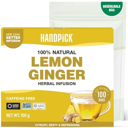Oferta limitada: HANDPICK Té de Limón y Jengibre – 100 bolsitas redondas y ecológicas, sin cafeína y sin transgénicos, con limoncillo, regaliz, limón y jengibre, sabor cítrico y refrescante, sellado al vacío de 9.99 € a 8.99 € (ahorro 10%)