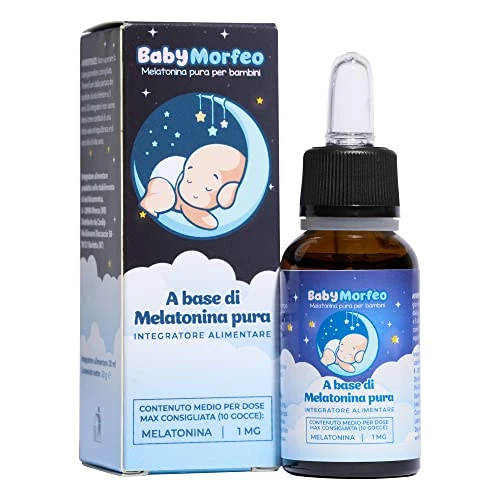 Baby Morfeo - Melatonina Bambini Pura, Integratore Alimentare Junior in Gocce Per Dormire La Notte, Favorisce il Sonno e Combatte il Jet Lag, Aroma Cioccolato Naturale - 30 Dosi di Fornitura