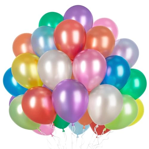 Ousuga Ballons Arc-en-Ciel 10 Couleurs 50 Pièces 12 Pouces, pour Anniversaire Noël Nouvel An Baptême Mariage Fêtes Décoration