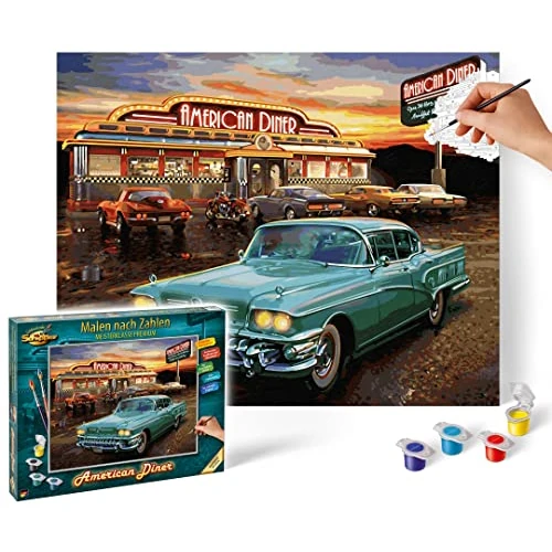 Schipper 609130877 Paint by Numbers - American Diner - Painting Pictures for Adults, Includes Brush and Acrylic Paints, 40 x 50 cm