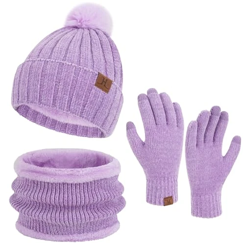 Limited-time offer: ZASFOU Womens Winter Beanie Hats Scarf Neck Warmer Touchscreen Gloves Set Warm Fleece Lined Chenille Knit Skull Caps from 18.35 GBP to 17.43 GBP (save 5%)