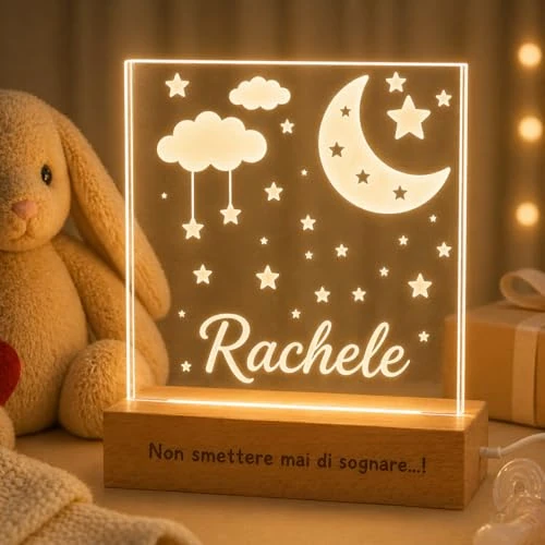 Offerta a tempo: SBUGATTA |Lampada Personalizzata Con Nome |Lampada Notturna Bambino Bambina Neonato |Luce Notturna Personalizzata Bambini |Regalo Battesimo Bimbo Bimba|Regalo Nascita Bimbo Bimba (Luna-Nuvole) - 0.00% da 19.90 € a 19.90 €