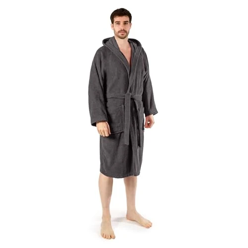 Caleffi Peignoir homme femme en éponge de coton, anthracite, L