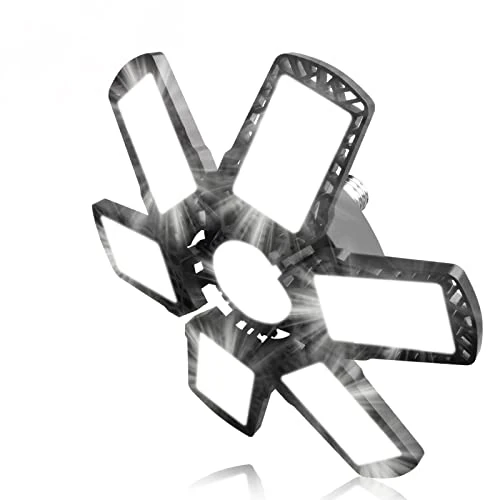 Kakashome 1 sztuka oświetlenia garażowego LED 185 W, 18500 lm, E27/E26, rozkładana lampa garażowa, 6+1 panel, 6500 K, lampa sufitowa LED, do garażu, magazynu, warsztatu, siłowni, pod ziemią