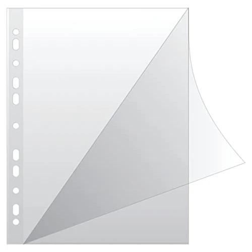 Q-CONNECT KF18045 Koszulki na dokumenty Typ L/Otwarte na górze i z boku, perforowane przezroczyste koszulki/Öko PP 100 mikronów/µm DIN A4/ przezroczyste kryształki, 100 sztuk