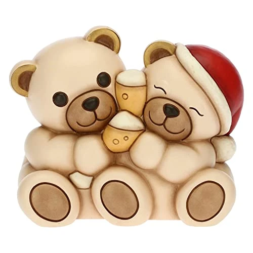 THUN - Christmas 2022 - Ornament Couple Teddy Toasting in Hand-Decorated Ceramic Idea 2022-14.5x10x12 cm h