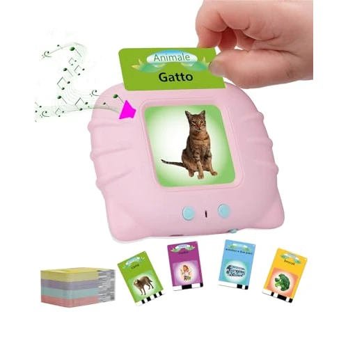 Schede Flash parlanti, giocattoli per Bambini da 1 a 12 anni, giocattoli educativi per Bambini in età prescolare, per l'ascolto e l'apprendimento di Base, 224 Parole (Colore rosa, in Italiano)
