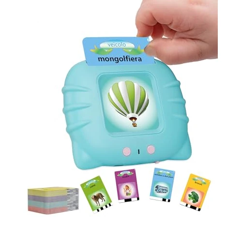 Schede Flash parlanti, giocattoli per Bambini da 1 a 12 Anni, giocattoli educativi per Bambini in età prescolare, per l'ascolto e l'apprendimento di Base, 224 Parole (Colore Azzurro, in Italiano)