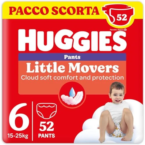 Huggies Little Movers 52 pieluchy dla niemowląt, rozmiar 6 (15-25 kg), bardzo chłonne, wzór Disneya, 52 sztuki