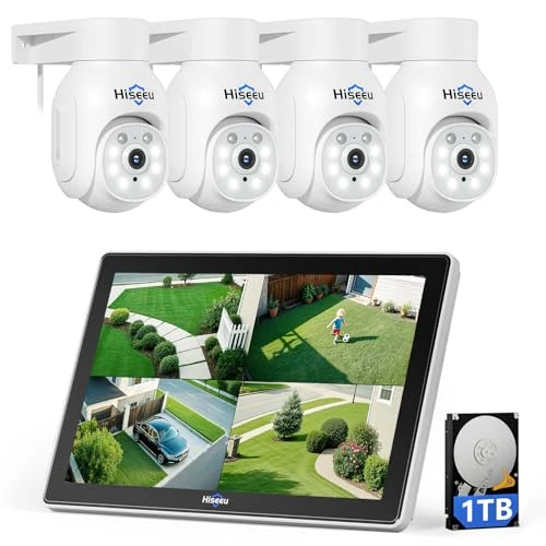 Zeitlich begrenztes Angebot: [5MP+1TB] Hiseeu Überwachungskamera Set Aussen WLAN mit 10''Monitor 10CH Wireless NVR,4 Pcs 5MP PTZ WiFi Kameras mit 2-Wege Audio,Farbe Nachtsicht,Fernanzeige,App&Mail Alarm,1TB HDD Inklusive von 275.49 € auf 261.71 € (5% Raba
