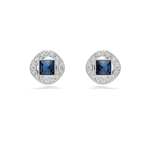 Swarovski Angelic stud earrings, Square cut, Blue, Rhodium plated