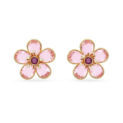 Swarovski Pendientes de botón Florere, Flor, Rosas, Baño tono oro