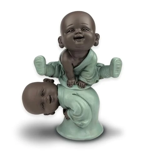 Offerta a tempo: Statuetta Bonzes Saute-Mouton – Decorazione Zen'Light e Feng Shui – per creare un'atmosfera rilassante e spirituale – idea regalo portafortuna, altezza: 12 cm, colore: verde e marrone - 0.00% da 19.44 € a 19.44 €