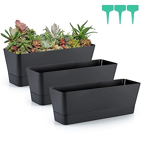 Offerta a tempo: Skelang 3 vasi rettangolari da 30,5 cm, contenitori per piante grasse, erbe, verdure (nero) - 56% da 57.98 € a 25.53 €