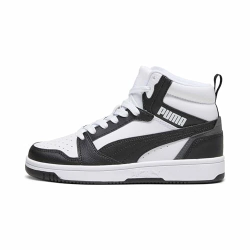 Offerta a tempo: PUMA Rebound V6 Mid Jr, Scarpe da ginnastica Unisex - Bambini e ragazzi, Puma White Puma Black Shadow Gray, 39 EU - 46% da 59.95 € a 32.18 €