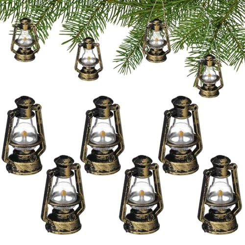 Oferta limitada: DOITOOL Pequeños faroles para exterior: 10 piezas de pequeña lámpara de aceite colgante, mini farol para colgar, casa de muñecas, para micropaisaje, ornamento, decoración de Navidad, bronce 5.5 * 4 de 8.99 EUR a 8.54 EUR (ahorro 5%)