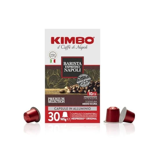 Kimbo Cápsulas de café espresso Napoli (1 x 30) | Cápsulas italianas de tostado medio oscuro | Hechas con granos arábica y robusta | Compatible con cafetera Nespresso