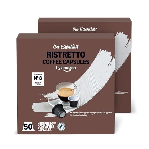 Offerta a tempo: by Amazon Capsule in Plastica di Caffè Ristretto Compatibili con Nespresso, Tostatura Media, 100 Pezzi (2 Confezioni da 50) - Certificato Rainforest Alliance - 24% da 14.82 € a 11.27 €