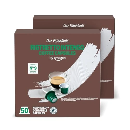 Offerta a tempo: by Amazon Capsule in Plastica di Caffè Ristretto Intenso Compatibili con Nespresso, Tostatura scura, 100 pezzi (2 Confezioni da 50) - Certificato Rainforest Alliance - 25% da 15.00 € a 11.27 €