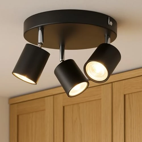 Offerta a tempo: CGC Nero, Tre Plafoniera Rotonda Tripla Spot Cromata Teste Angolo Regolabile LED - 0.00% da 9.99 € a 9.99 €
