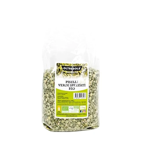 Oltresole, Organic Split Green Peas 1 Kg, Organic Decorticated and Split Dry Legumes, No Soaking Required, Source of Protein, Ideal for Soups, Ideal Pack for Families