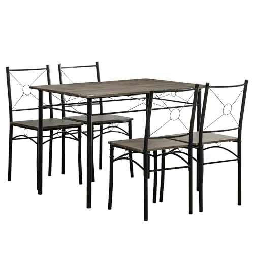 HOMCOM Tavolo da Pranzo con 4 Sedie, Set 5 Pezzi in MDF e Metallo per Sala da Pranzo, Cucina, Bar e Soggiorno, Marrone e Nero