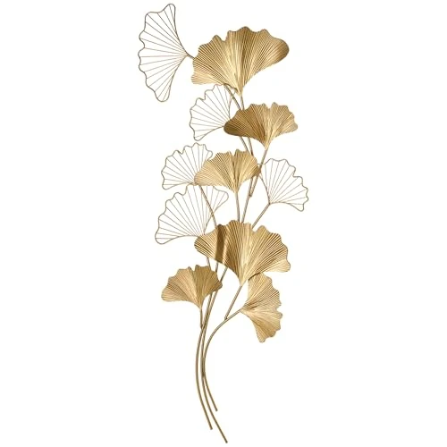 HOMCOM Decorazione Murale 3D in Metallo, Wall Art Dorata con Foglie di Ginkgo 138x70cm