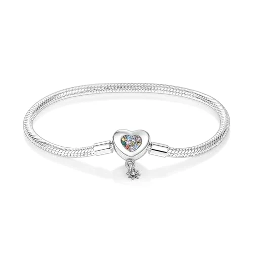 TINSLO Women's Bracelet 925 Sterling Silver Bracelets with Heart Clasp Snake Link Bracelet Valentine's Day Mother's Day Birthday Christmas Gift for Women Girlfriend Mum, 18cm