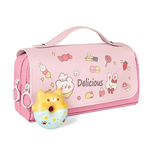 Oferta limitada: Vicloon Estuche Escolar, Estuche de Lápices de Rosquilla, Estuche Escolar con 3 Compartimentos, Estuche con Solapa, para Niñas Niños Adolescentes Estudiantes Adultos(Rosado) de 9.49 € a 7.99 € (ahorro 16%)