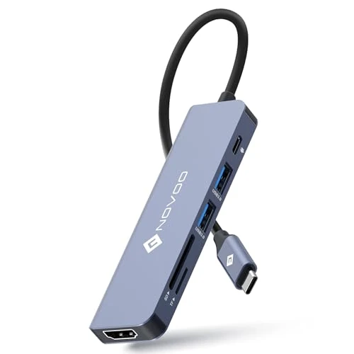 NOVOO Multi-Port USB C Hub, 6 w 1 USB C do HDMI Adapter z 100W PD ładowaniem, HDMI 4K, 2 USB 3.0 porty, SD/Micro SD czytnik, dla MacBook Air/PRO i innych urządzeń typu C (Cable10cm)