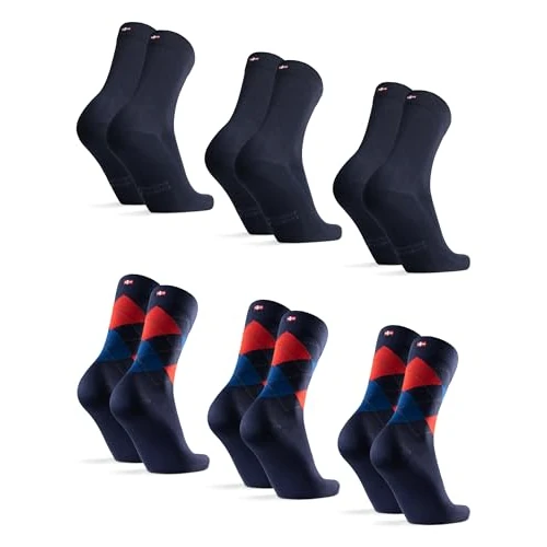 Offerta a tempo: DANISH ENDURANCE Calzini Uomo Fibra di Bambù, Calze Anti-Sudore Traspiranti, Morbide e Classiche, Calze da Lavoro e Uso Quotidiano, 6 Paia, Multicolore (3x Blu Marino, 3x Rombi Rossi), 43-47 - 42% da 37.95 € a 21.95 €