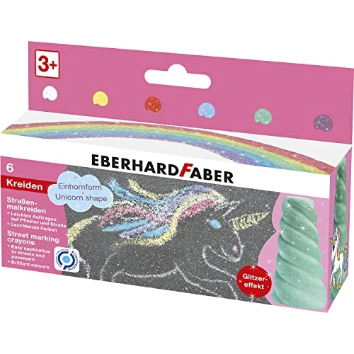 Eberhard Faber 526560 - Craie de rue Licorne scintillante, 6 couleurs vives Craie de rue avec effet scintillant