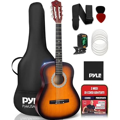 Pyle Guitare Acoustique Classique – Set Junior 91 cm, Taille ¾ pour Enfants – Cordes en Nylon, Finition Sunburst – Guitare Classique pour Débutants, Jeunes, Garçons, Filles, Adolescents, Adultes