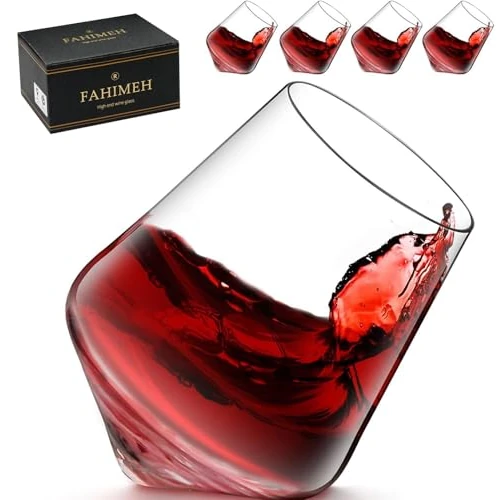 Offerta a tempo: FAHIMEH Bicchieri Whisky Rum Cognac Cocktail Liquore Calici Vino Cristallo Vetro Inclinati Tumbler Rotanti Senza Stelo Degustazione Particolarin Personalizzato Regalo Set da 4pc 300ml - 40% da 37.99 € a 22.79 €