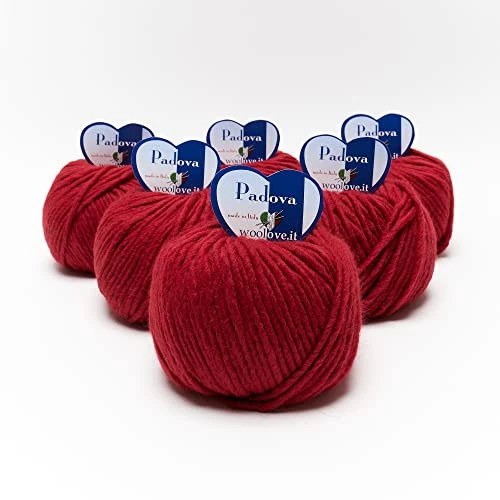 Tricot Cafè Padova - 6 Gomitoli di Filato Alpaca Misto Lana, Made in Italy - Ideale per Lavori a Uncinetto e Ferri 5-5,5 - Mix Eleganza e Qualità - Morbido Gomitolo 50g (90m)(Rosso 7)