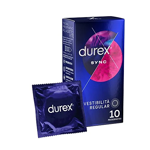 Offerta a tempo: Durex Sync, Preservativi Ritardanti per Lui e con Rilievi e Nervature per Lei, 10 Profilattici con Lubrificante a Lunga Durata - 32% da 13.99 € a 9.49 €