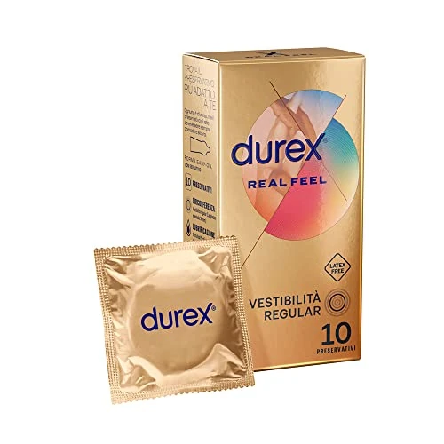 Durex Real Feel Kondome ohne Latex, natürliches Kontaktgefühl auf der Haut, 10 Prophylaktisch