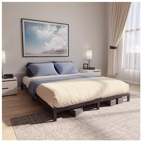 Dreamzie Cadre De Lit 160 x 200 cm en Métal Noir, Hauteur 25 cm - Cadre Lit 160 x 200 cm, Installation Facile & Rapide, Structure Stable et Design Elegant