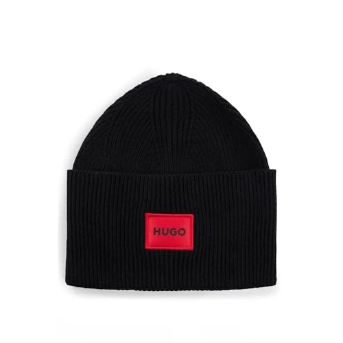 HUGO Męska czapka Xaff 6 z mieszanki wełny z logo, czarny (Black1), jeden rozmiar