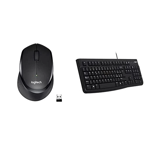 Logitech M330 SILENT PLUS Mouse Wireless, 2,4 GHz con Ricevitore USB Nano, Tracciamento Ottico 1000 DPI, Nero & K120 Tastiera Cablata Business per Windows/Linux, USB, Tasti ‎Silenziosi