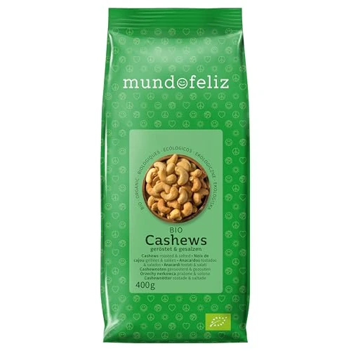 MUNDO FELIZ - Organic Cashew Nuts, Roasted & Salted, 2 x 400g